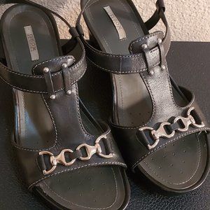 GeoX Rispera Black & Sliver Heeled Sandals SZ-6.5